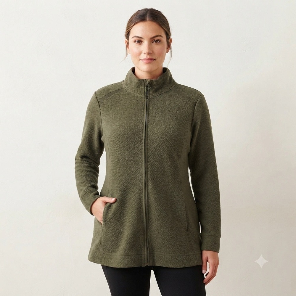 Avia Athleisure Ottoman Tunic Jacket Textured Full Zip Mock Neck Olive Green XL